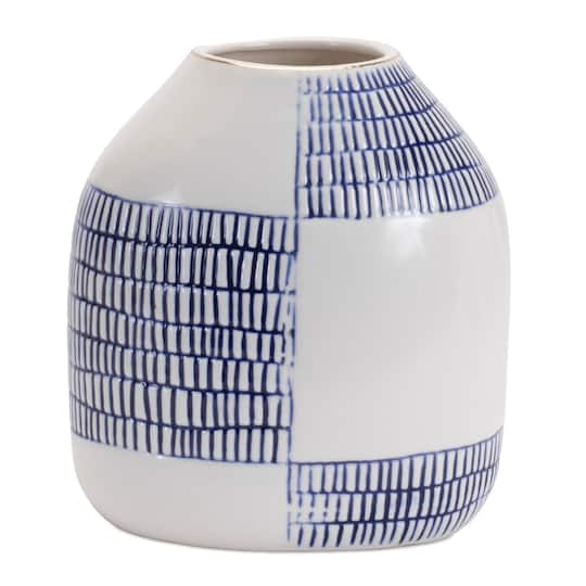 Blue Etched Ceramic Bud Vase Set
